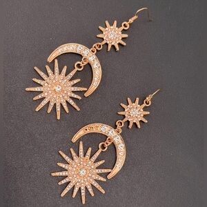 Gold Star and Moon Dangle Earrings celestial